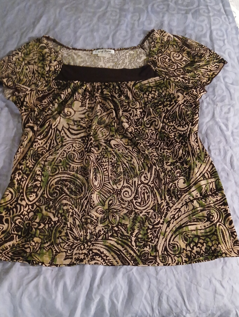 Carol Rose Olive Green Paisley Square Neck Blouse